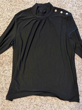Anne Klein Black Mock Neck Top with Decorative Gold Shoulder Buttons